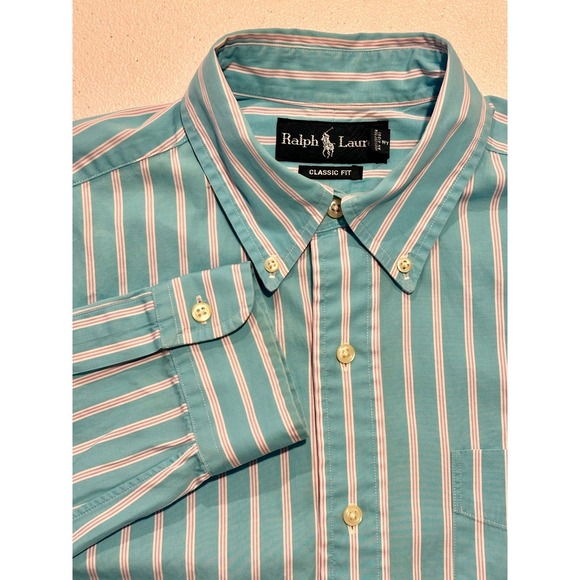 Ralph Lauren Other - Ralph Lauren Classic Fit Mens Medium Blue Purple Stripe Button Down Shirt Cotton